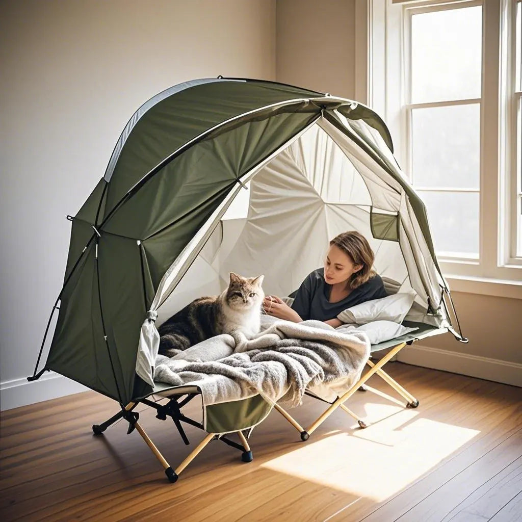 All-Season Camping Cot Tent 1-Person - Sturdy Cross-Braced Structure, for Fishing or Outdoor Activities,, Compact & Portable