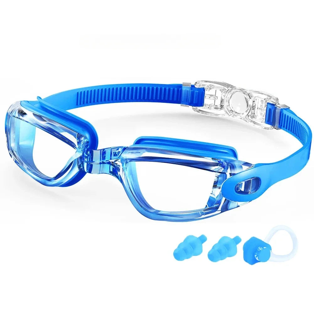 Professional Swimming Goggles Swim Glasses Anti-Fog Clear Vision Waterproof Quick Adjustable With earplug nose clip Eyewear