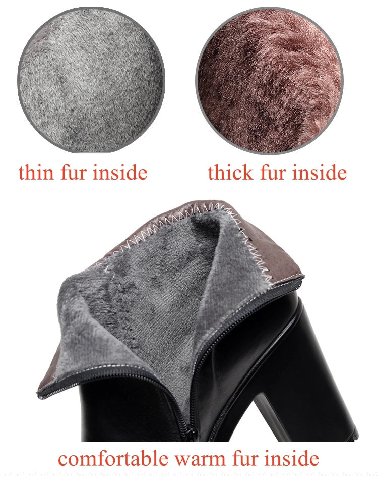 8cm 10cm Small Size 33-43 Thick Bottom Platform Shoes Ankle Boots with Fur 2024 Block High Heels Genuine Leather Boots Office