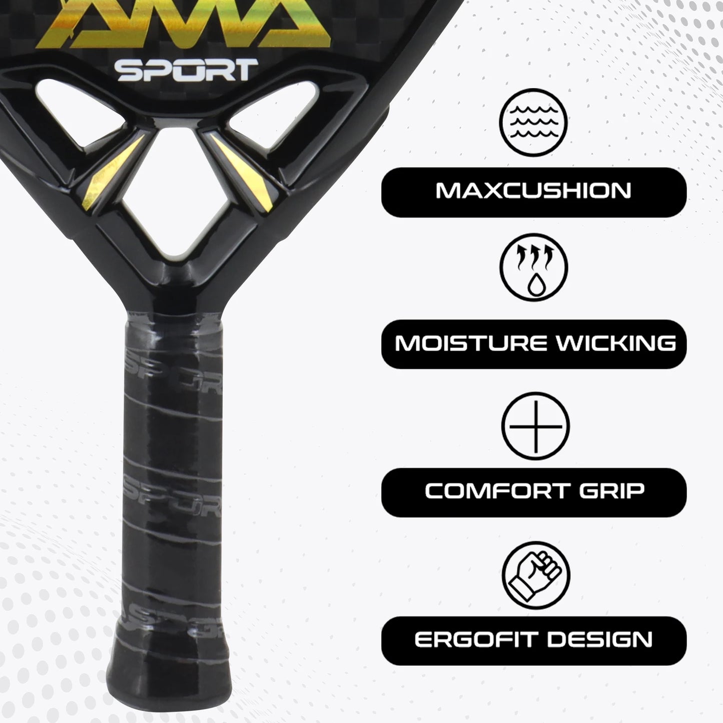 AMASPORT 12K Carbon Fiber Paddle Tennis Racket Dynamic Air Flow Design High Density EVA Memory Flex Foam Core With Soft Grip