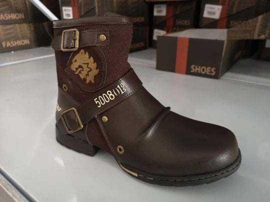 2025 New In Men Boots Luxury Handmade Men Ankle Boots Metal Buckle Zipper Motorcycle Boots Outdoor Plus Size 39-48 Punk Bottines