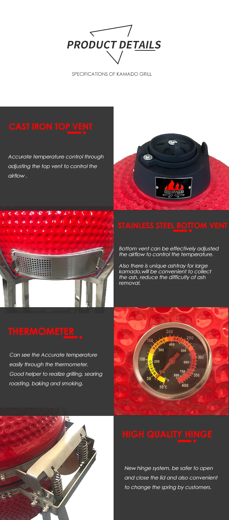 KIMSTONE 2023 New Hot Selling 16 Inch Portable Bbq Rotisserie Grill Commando Kamado Smoker With Stainless Steel Stand