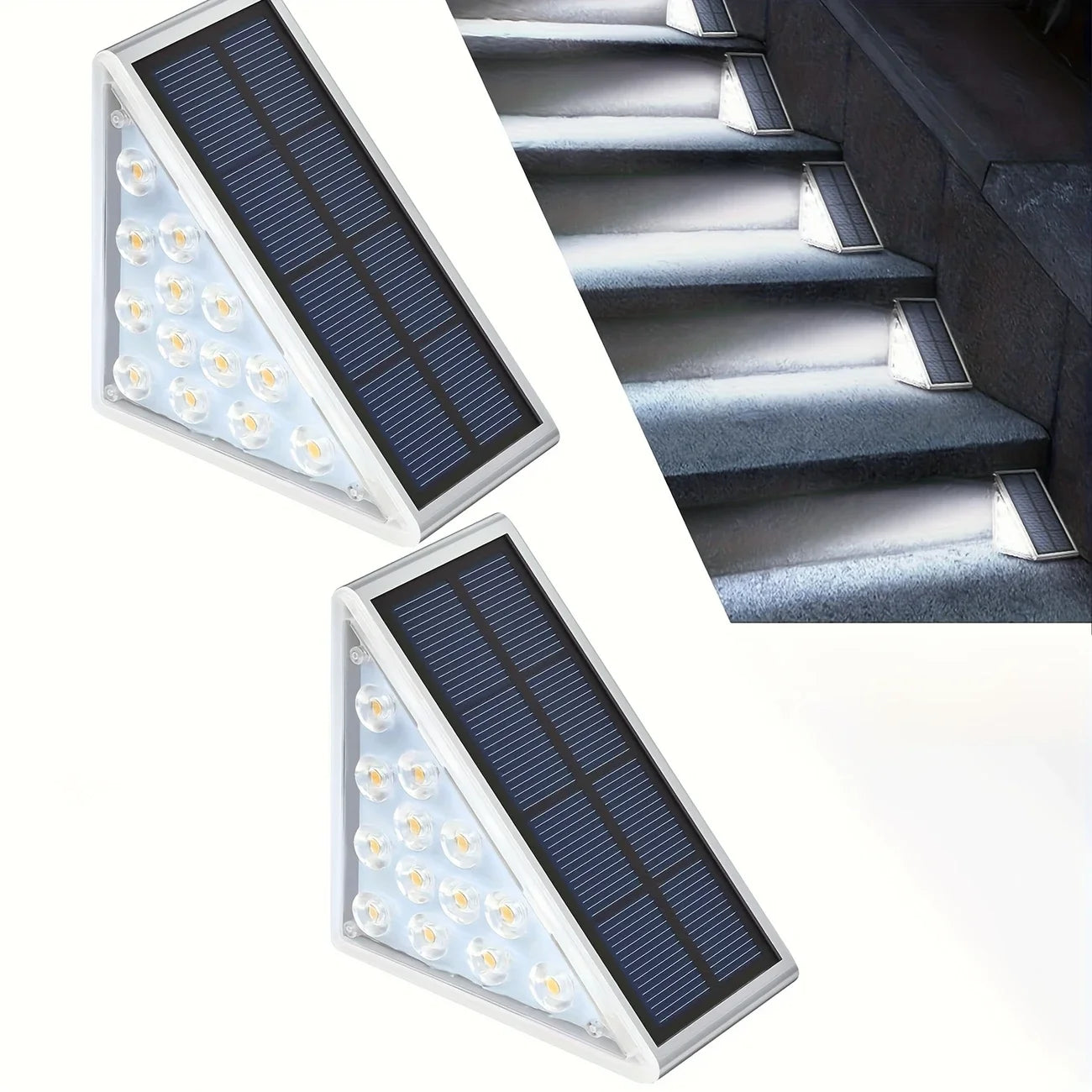 2PC Solar Garden Lights, Stair Step Lights, Outdoor Waterproof Sensor Step Lights, Home Base Lights, Lighting Pathway Lamps, Fen