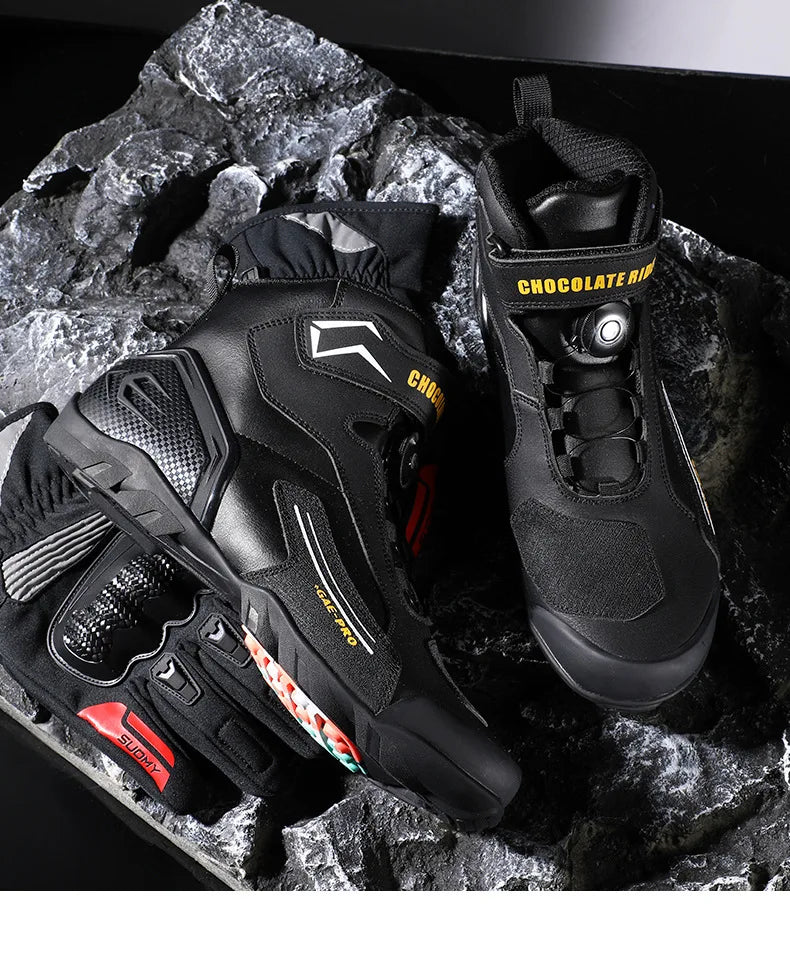 Riding Boots for Men Motorcycle New Leather Collision Avoidance Motos Shoes Anti Slip Wear-Resistant Motocross Protective Shoes