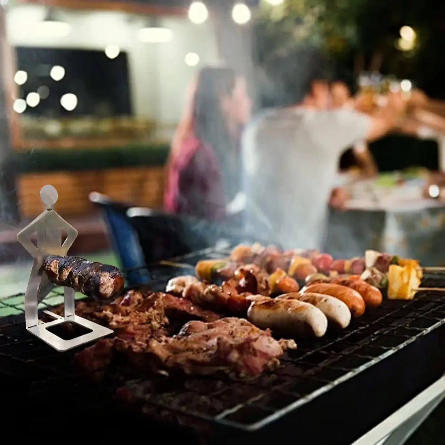 Stainless Steel Funny BBQ Sausage Holder Humanoid Grill Rack for Hot Dogs Portable Camping Picnic Essential with Humorous Design