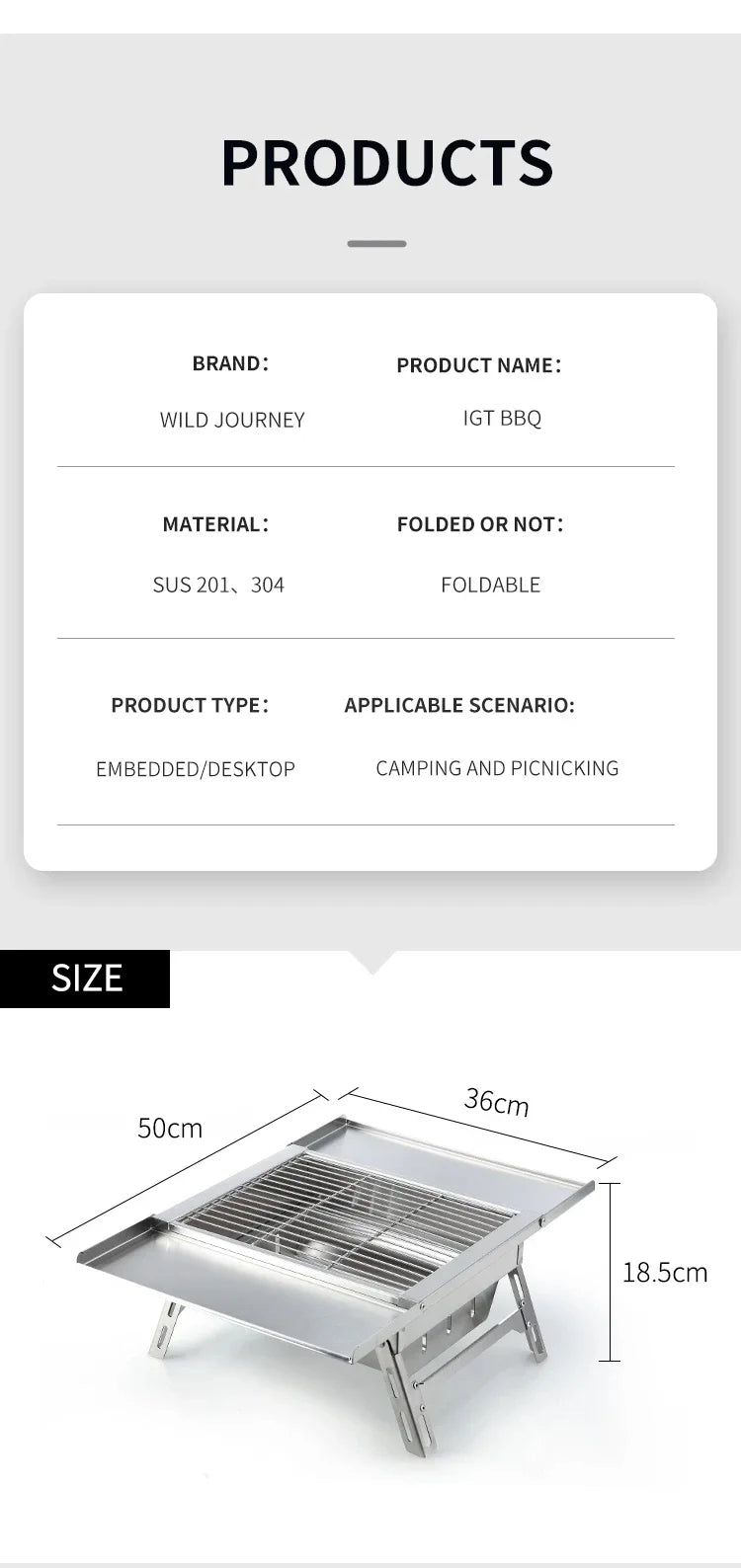 IGT Outdoor Stainless Steel Folding Barbecue Charcoal Grills Portable Camping Small Barbecue Oven Wild Journey