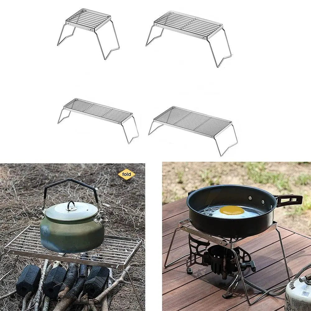 Stainless Steel Foldable Camping Grill Rack Corrosion Resistan Foldable BBQ Stove Stand Folding Heat-resistant
