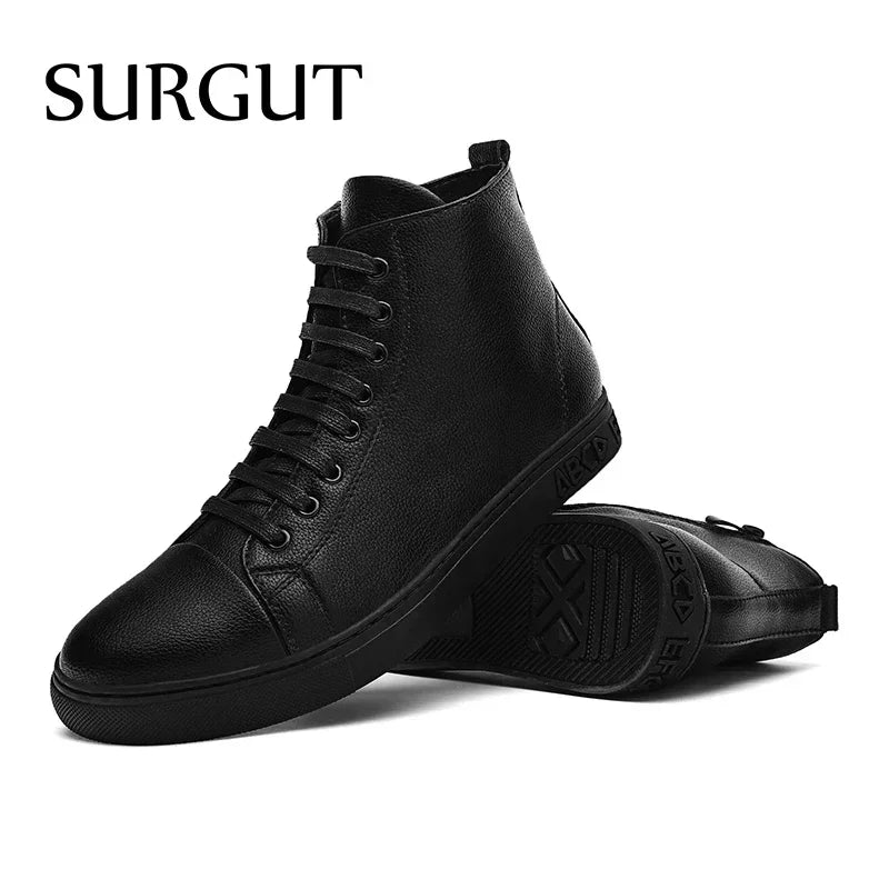 SURGUT 2025 Fashion New Autumn Winter Men Boots Casual Motorcycle Boots Split Leather Comfortable Outdoor Ankle Boots Size 38~47