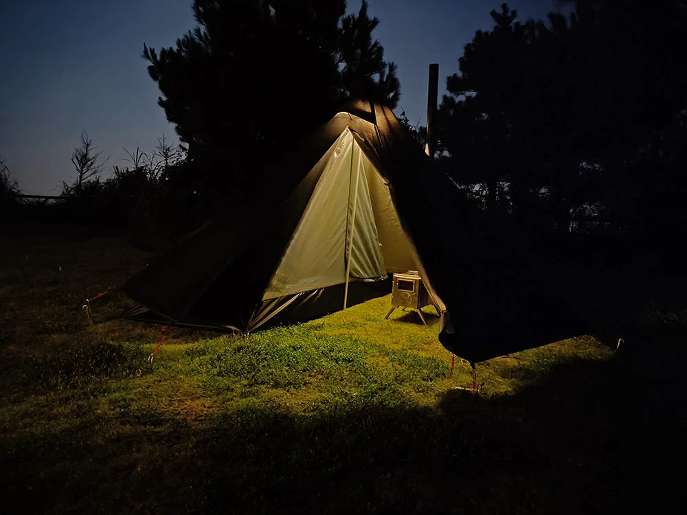 Camping Teepee Tent with Chimney Window Outdoor Ultralight Tipi Pyramid Tent Double Layer Bushcraft 1 Person Tents Hot Tent