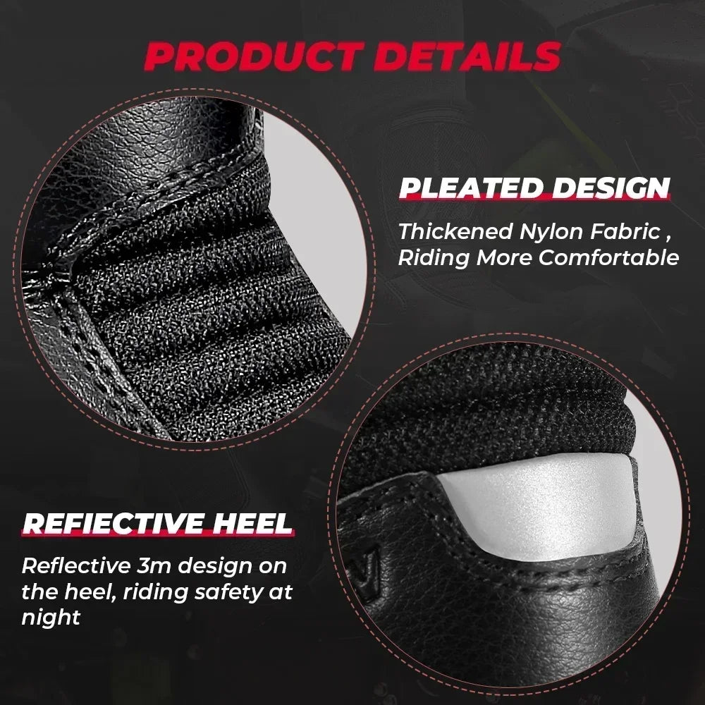 Motorcycle Boots Men Leather Waterproof Riding Black Shoes Summer Breathable Safety Motocross Motobike Thick Sole Protection