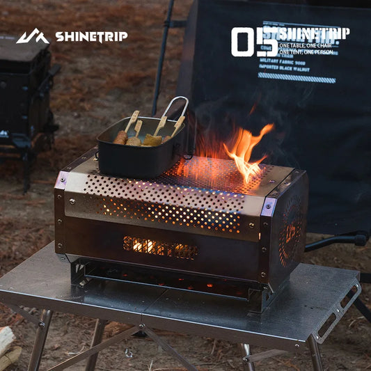 ShineTrip Outdoor Camping Stove Beacon Tower Desktop Barbecue Stove Stainless Steel Strong Firewood Burner Camping Furnace