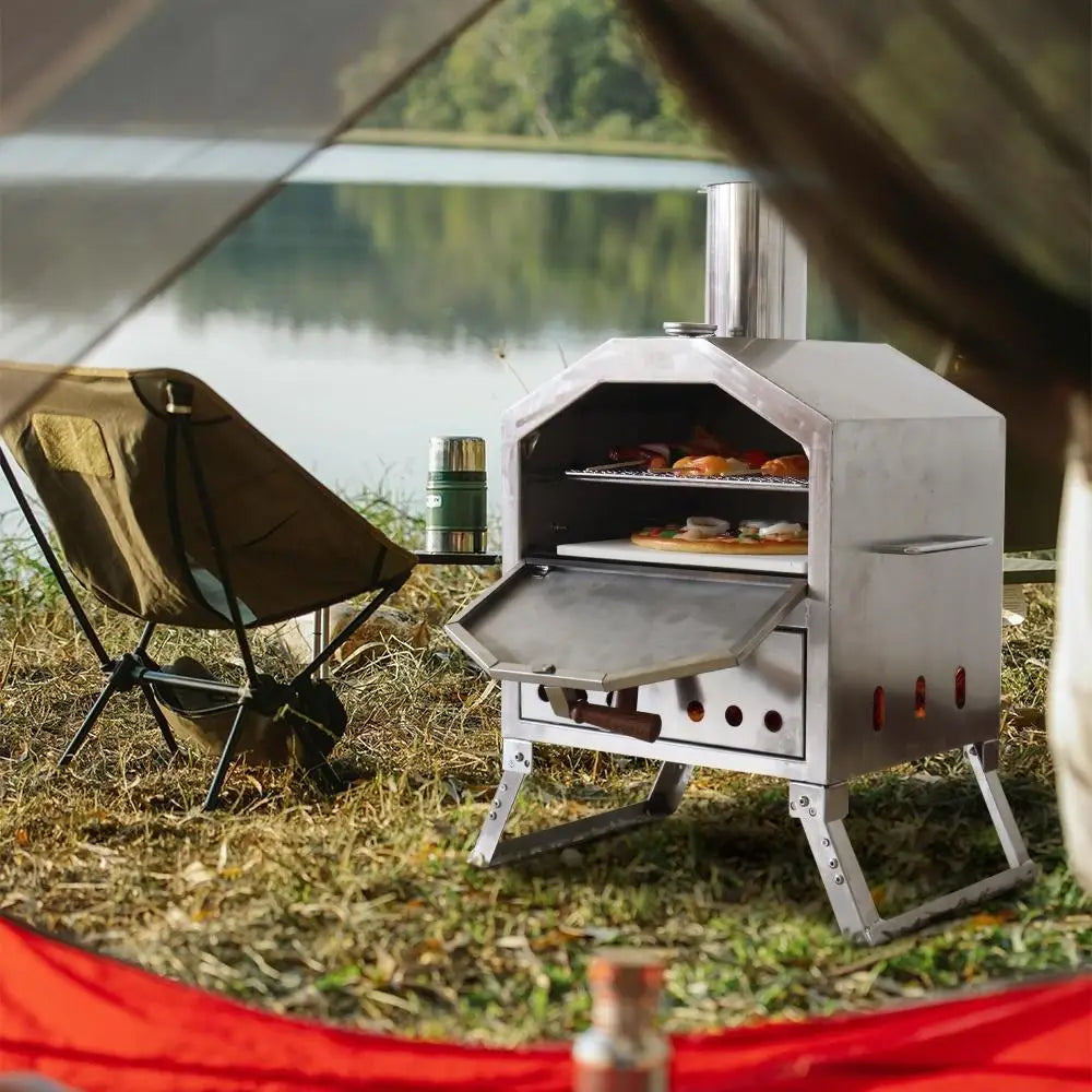 Outdoor Pizza Oven Carbon Steel Firewood Stove 12" Pizza Grill for Camping Hiking Picnic Barbecue Roast High-capacity Pizza