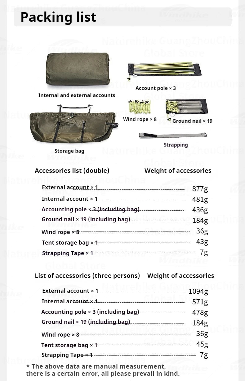 Naturehike Opalus UL Tunnel Tent 2-3 Person 15D Nylon 4 Season Hiking Tent Lightweight Large Space Outdoor Travel Camping Tent