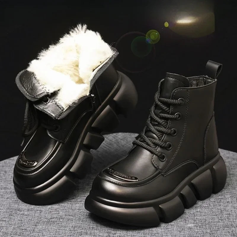 Women's Boots  Winter New Fur Snow Boots Platform Plush Comfortable Anti Slip Warm Lace Up Cold Proof Cotton Ankle Boots