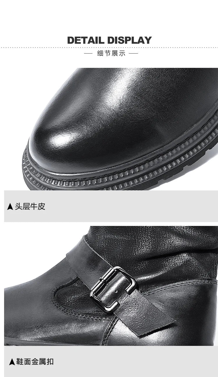 Waterproof Motorcycle Boots Autumn Quality Genuine Leather Retro High Top Motorbike Boots Wear Resistant Moto Riding Shoes