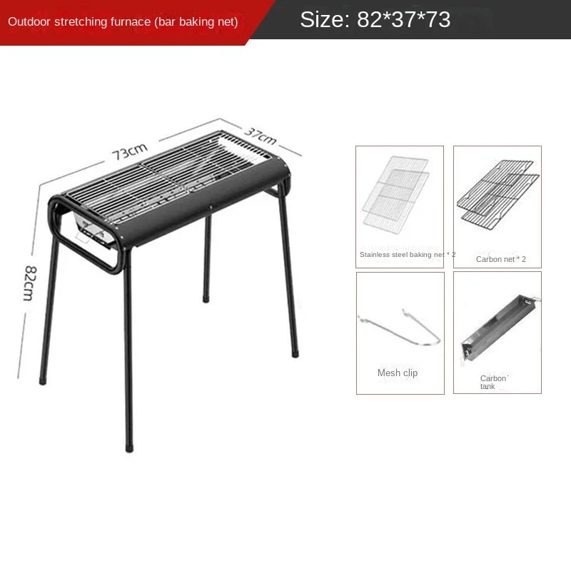 Home Outdoor Multifunctional Portable Barbecue Rack Charcoal Smokeless Barbecue Skewers Thickened Stainless Steel Barbecue Stove