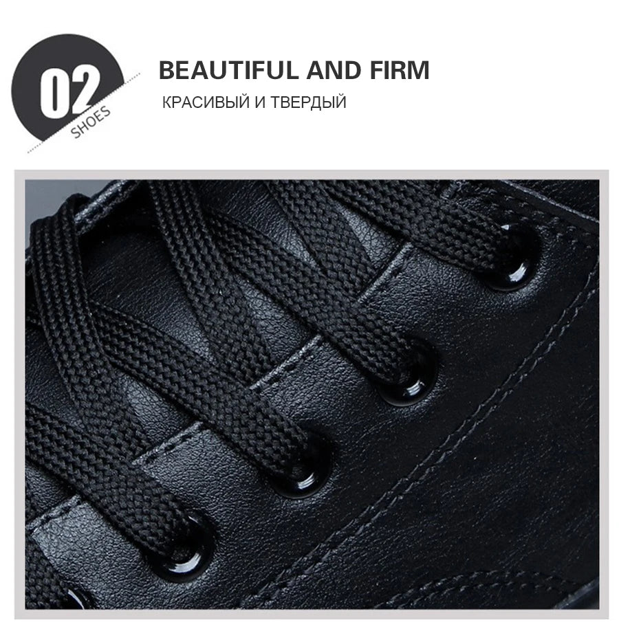 Ankle Boots Men Black PU Leather Shoes Autumn Winter Comfortable Platform Casual Shoes High-top 2022 Fashion Leahter Boots Man