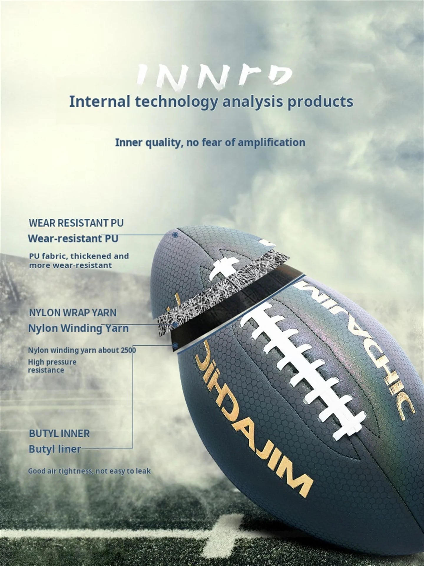 Luminous Fluorescent Reflective Rugby Pu American Standard Game Training Ball