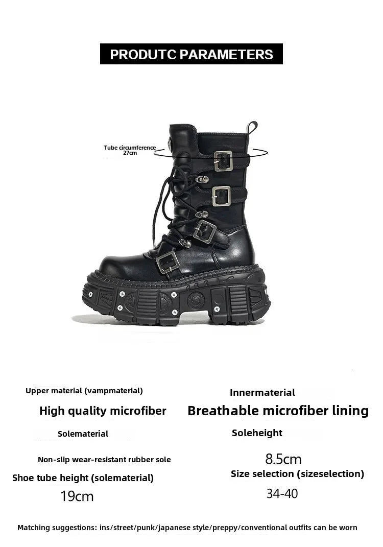 Women's 2025 New Niche Internet Celebrity Muffin Platform Locomotive Punk Goth Lace-up Medium Boots