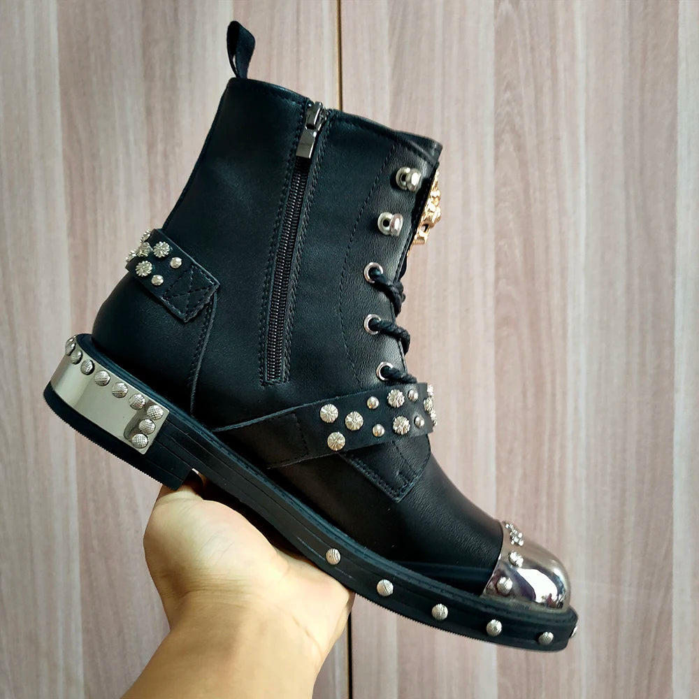 New high quality heavy metal men's fashion motorcycle casual popular ankle boots Autumn winter luxury tall boots pocket boots A6