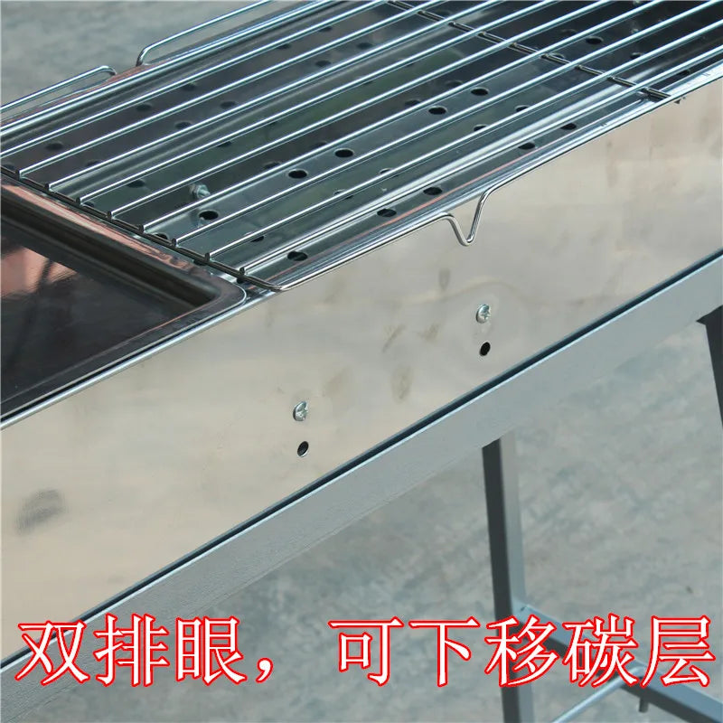 Stainless steel barbecue stove, home charcoal, outdoor large portable, enlarged grill for picnics