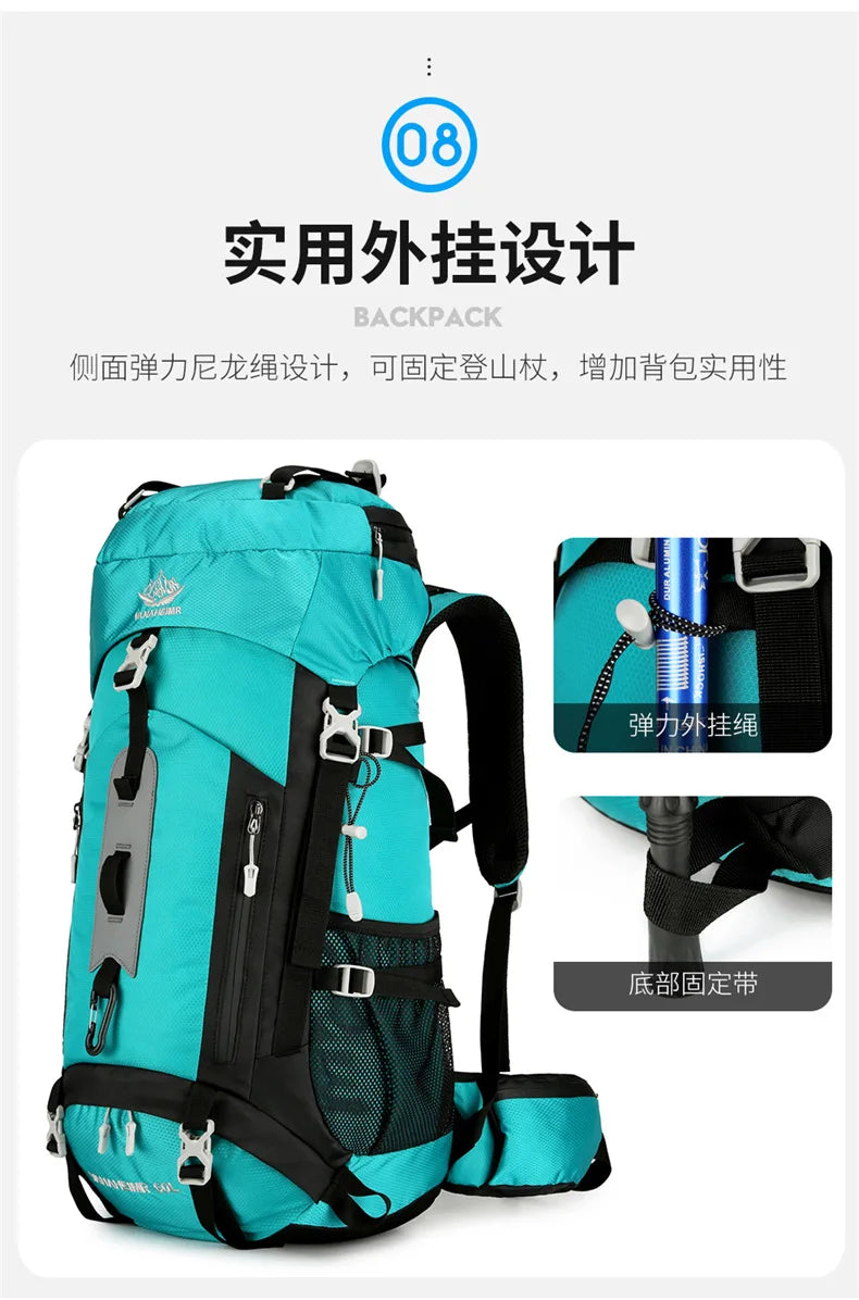 60L Large-Capacity Outdoor Mountaineering Backpack,Anti Splashing Water Wear-Resistant Camping Hiking And Cross-Country Backpack