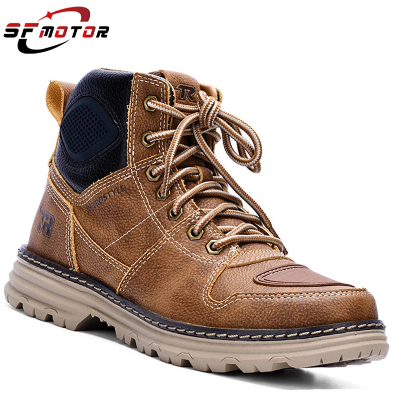 Tiger Retro Boots for Motorcycle Microfiber Wear-resistant Leisure Cycling Brown Boots Men Casual Moto Riding Botas Para Moto