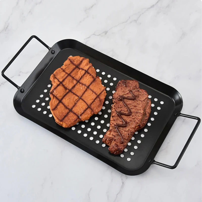 Stainless Steel Barbecue Grill Basket With Perforated Drain Basket Non-Stick Charcoal Plate Camping Portable BBQ Accessories