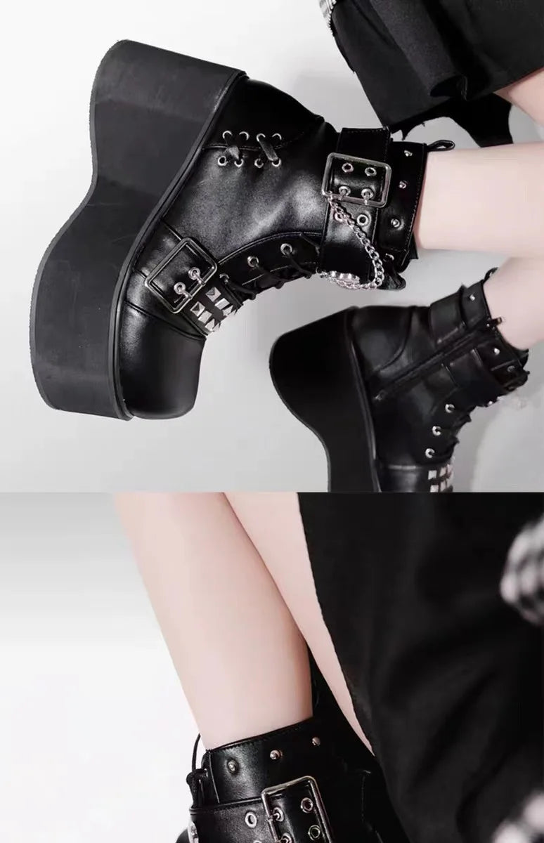 Women Boots New Fashionable Comfortable Platform Soft Women's Ankle Boots Elegant Dark Motorcycle Women's Leather Boots Zapatos