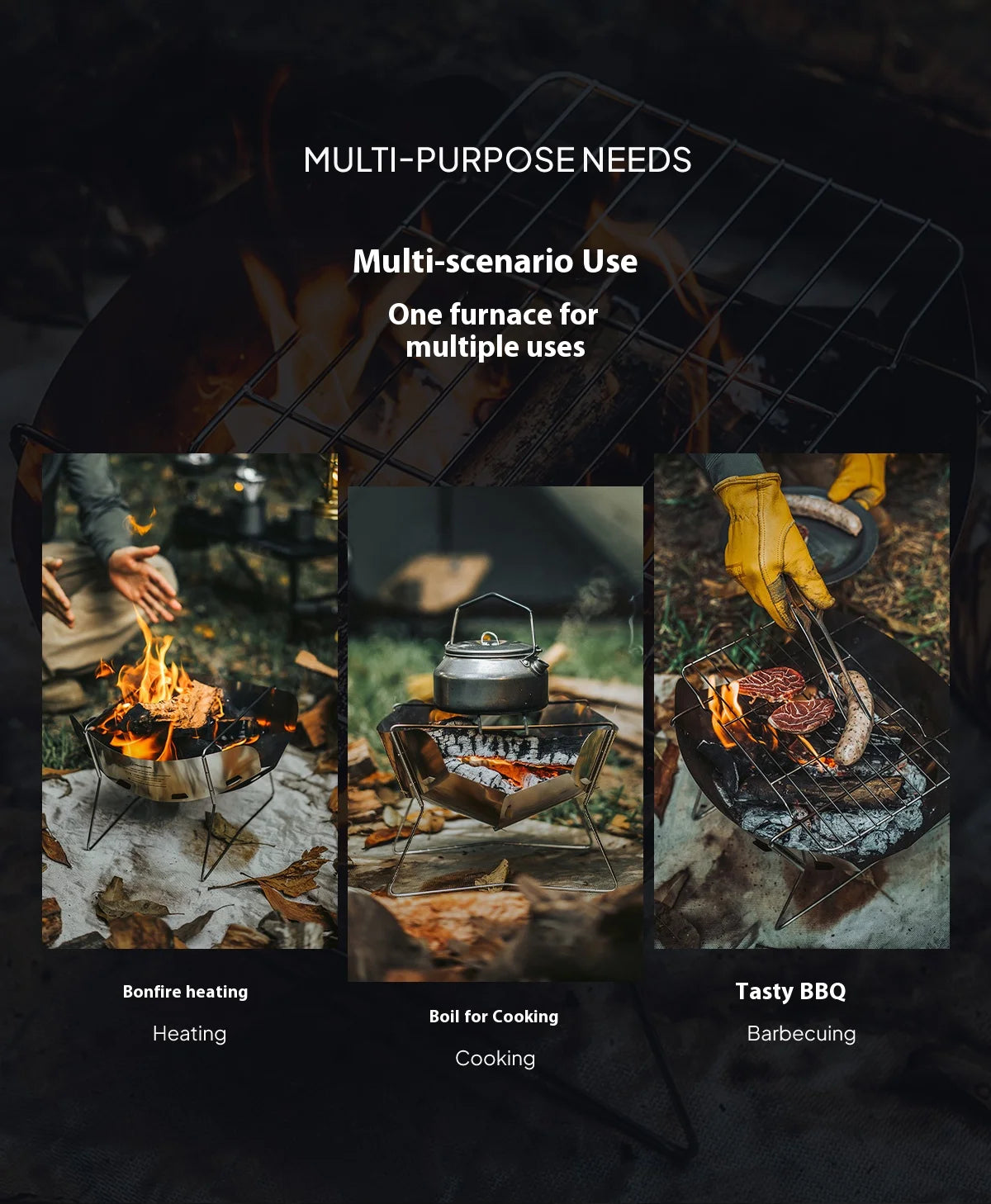 Ultralight Folding Fire Pit Grill – Portable Wood Burning Camp Stove for Outdoor Camping, BBQ Rack with Bonus Grate