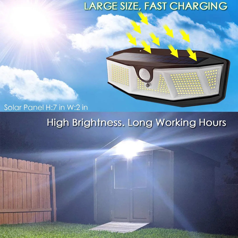 308 LED Solar Porch Light Waterproof Outdoor with Motion Sensor Light SunLight 3 Modes Street Wall Lamp LED Spotlight for Garden