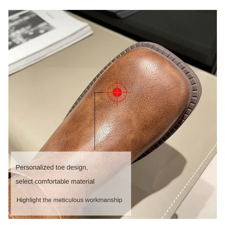 WOMEN'S platform knee-high Knight casual long boots chunky vintage fashion buckle luxury designer Western cowboy woman shoes