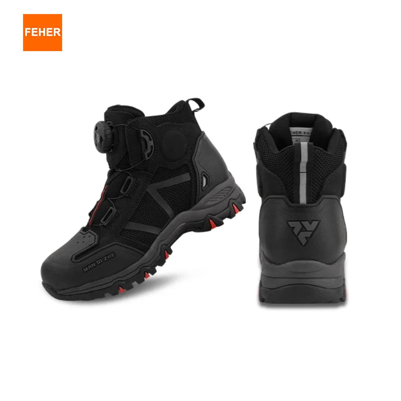 FEHER MQZ Series Motorcycle Boots Breathable Lightweight Non-slip Rotating Lace Up System Hiking Shoes for Riding and Climbing