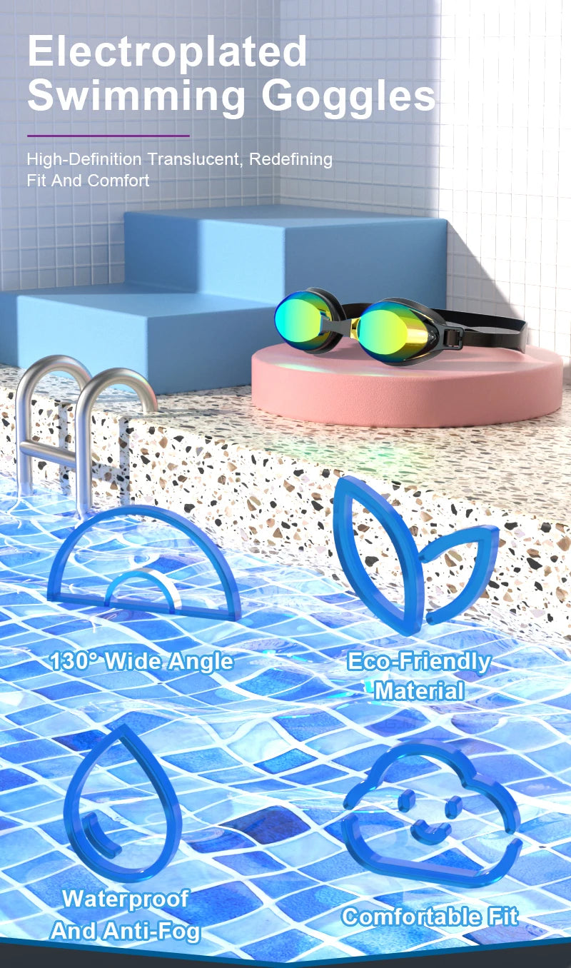 JSJM Professional Anti-Fog Swimming Goggles for Adults - UV Protection, Adjustable Silicone Fit for Men & Women, Unisex Design