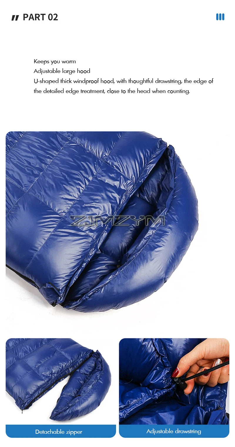 Down Mummy Sleeping Bag for Backpacking, Camping, Waterproof Portable Sleeping Bag, Zip Together for 2 Person Sleeping Bag