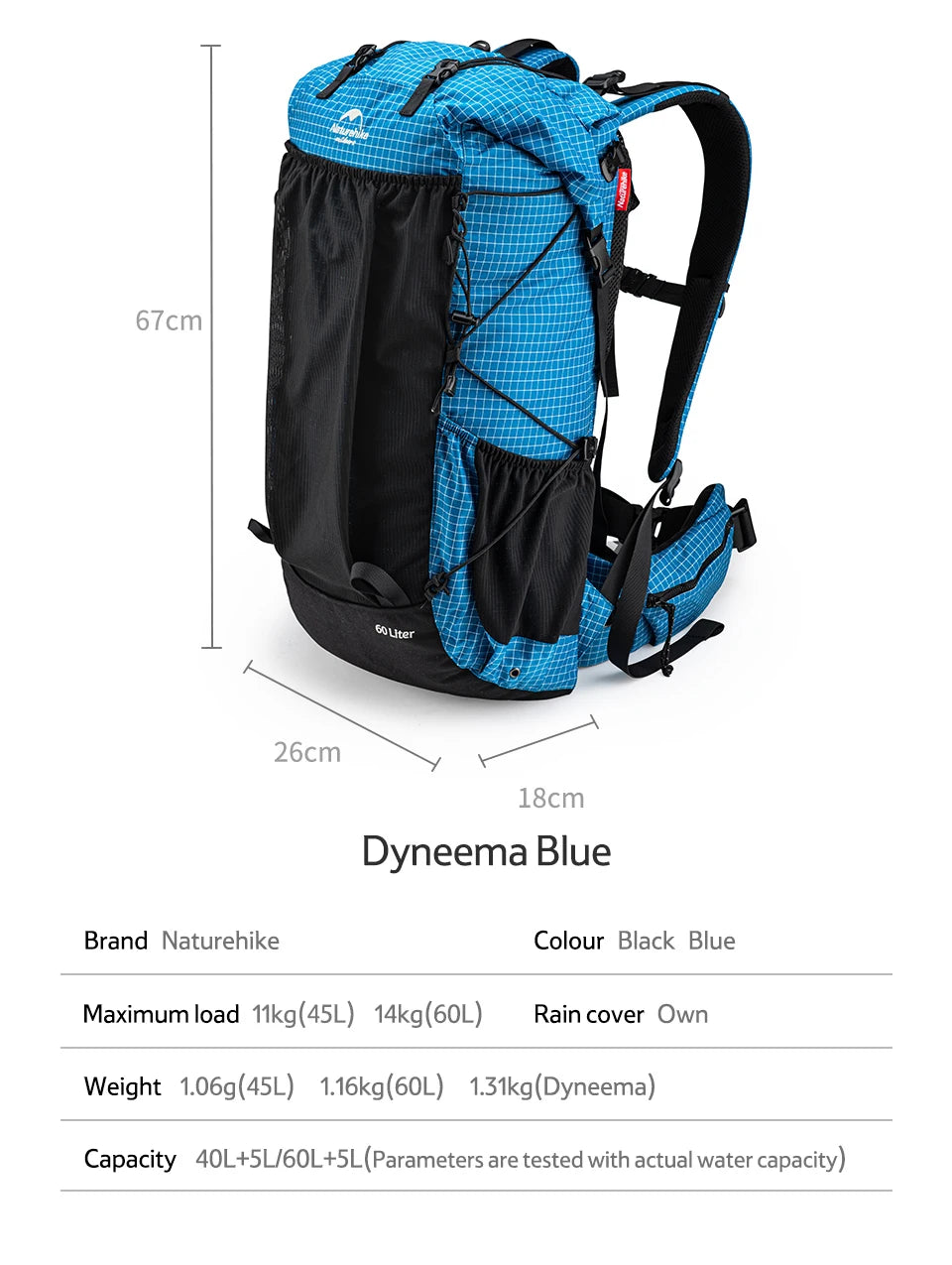 Naturehike Climbing Backpack 60+5L Camping Backpack Travel Bag Large Capacity Military Mountaineering Backpack With Rain Cover