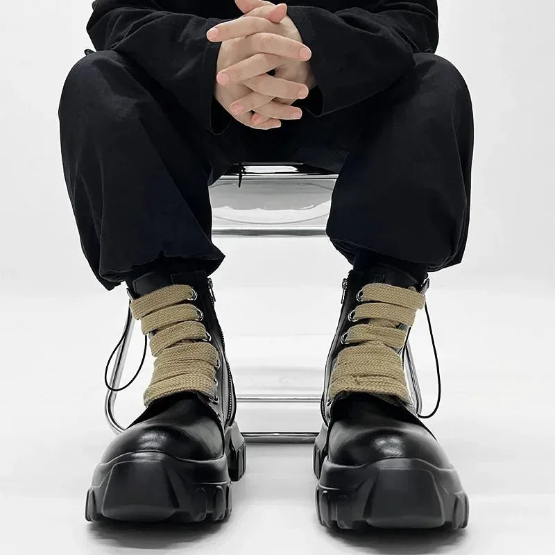 Autumn Motorcycle men Ankle Boots Street Goth Platform Rock Chunky Heels Punk Designer Shoes Knight Short Boots Woman Winter