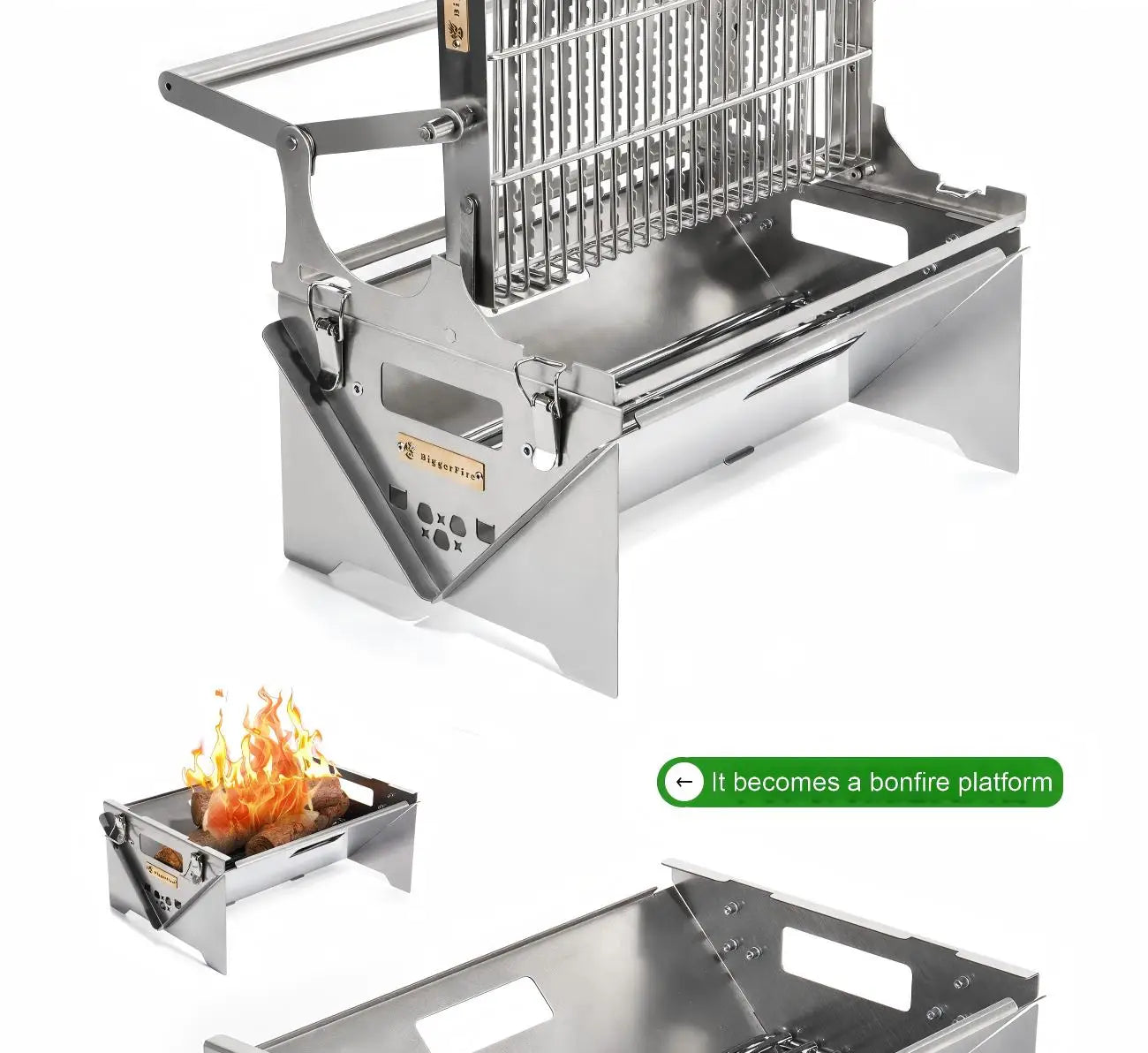 360° Rotating BBQ Grill – Stainless Steel, 5.7kg Lightweight for Camping & Parties – Feeds 1-6, Hands-Free Grilling for Family &