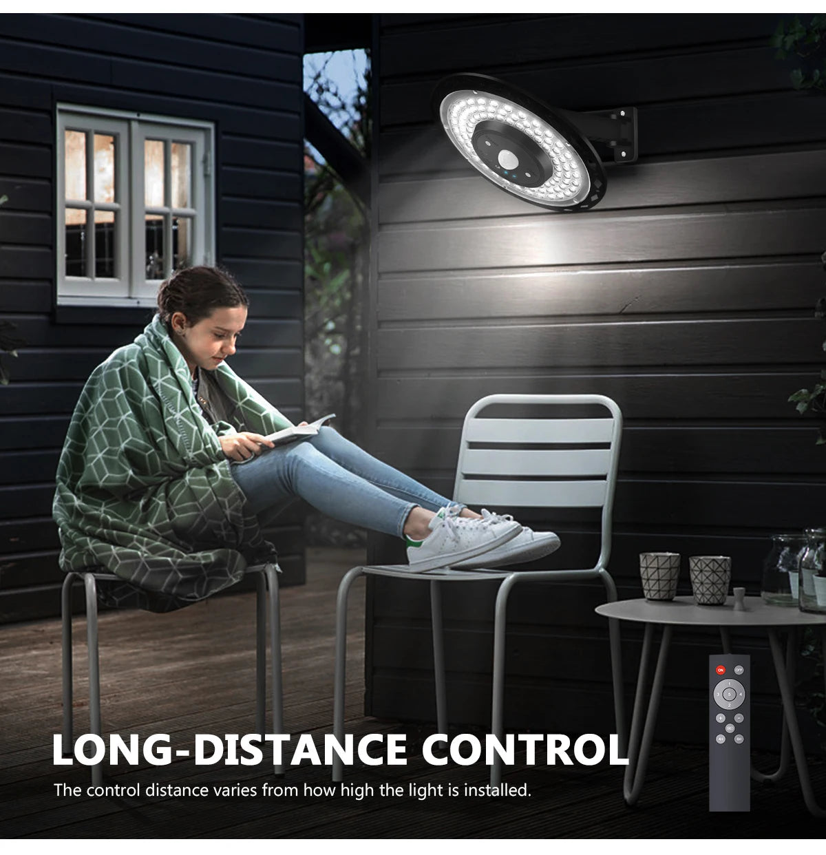 Solar Lights Indoor Outdoor 5 Modes Motion Sensor Solar Shed Light with Remote IP65 Waterproof for Barn Gazebo Yard Garage