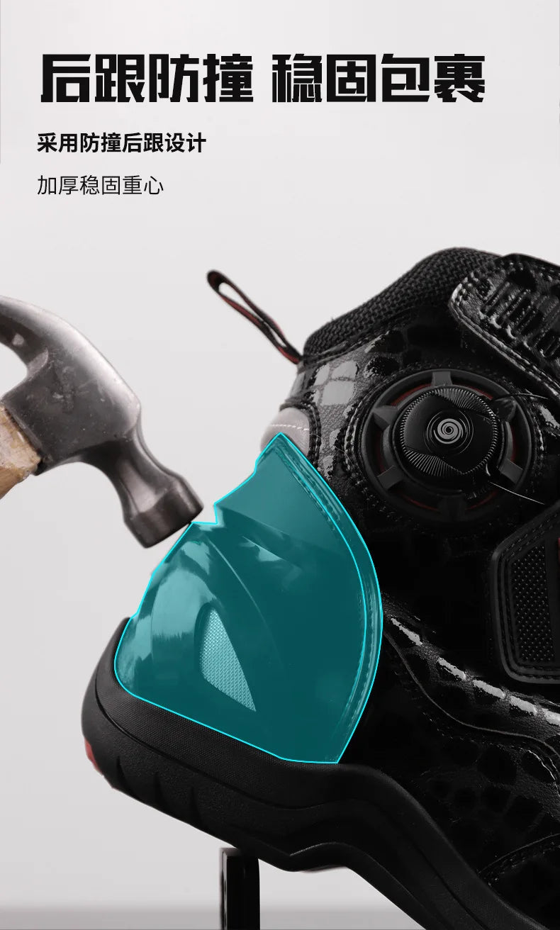 Motorcycle Boots Man Waterproof Studded Boots Hook and Loop Fasteners Wear-Resistant Motorcycle Shoes Anti-Slip Anti-Fall