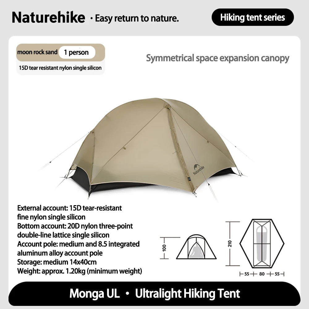 Naturehike Mongar UL 2 Person Backpacking Tent 15D Ultralight Travel Tent Waterproof Hiking Survival Outdoor Camping Tent