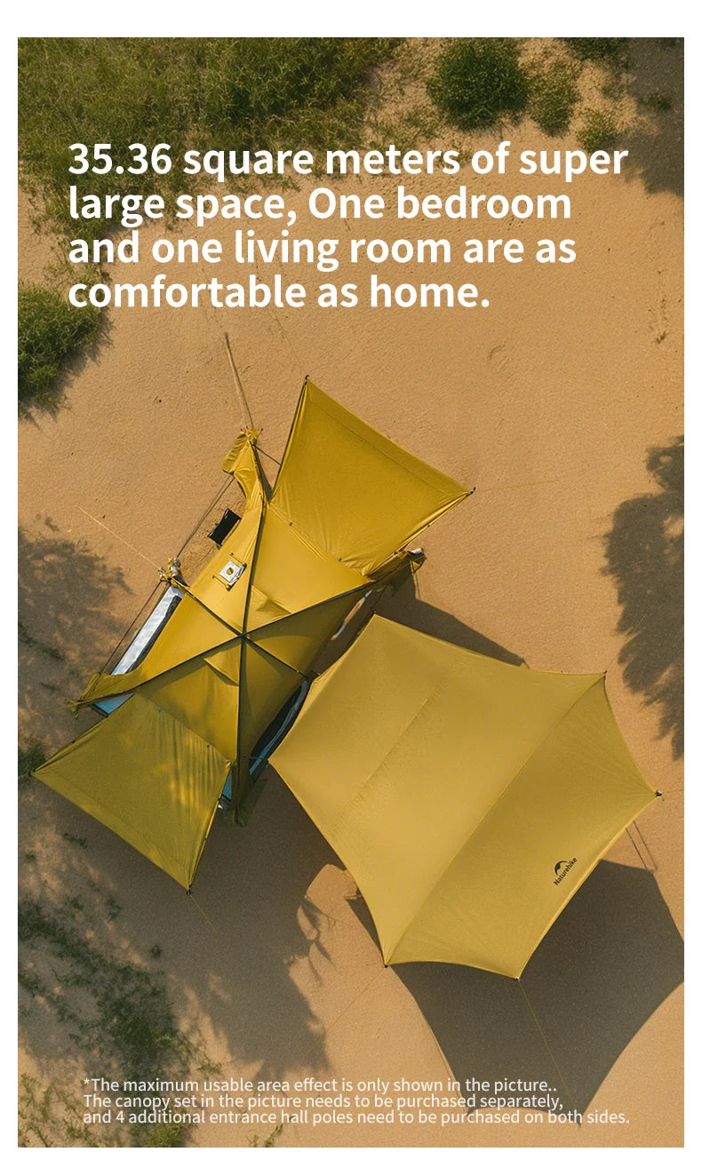 Naturehike Outdoor 4-6 Person Camping Dune 10.9 Tent One Bedroom One Living Room Hiking Tent 75D Nylon Camping Tents Canopy