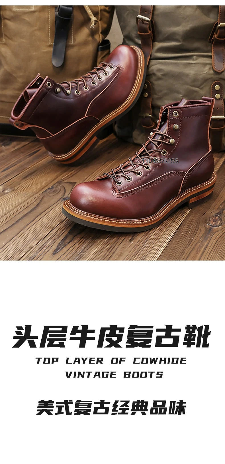 Vintage Motorcycle Boots Men Ankle Boots Non-Slip Cowhide Leather Shoes Desert Boots Casual Retro Motorcycle Shoes