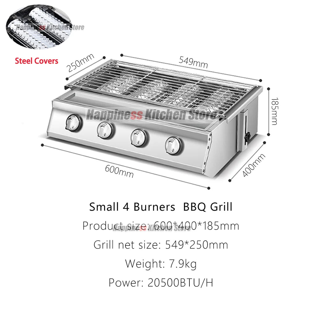 2/3/4 Burners BBQ Grill LPG Gas Grill Gas Stoves Stainless Steel Burners With Glass Covers Outdoors Camping Barbecue