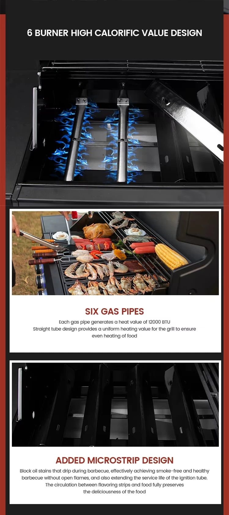 Trolley BBQ Stove  Outdoor Propane Gas BBQ Grill Commercial Gas Barbecue Restaurant  Smokeless 6 burner  BBQ Grills