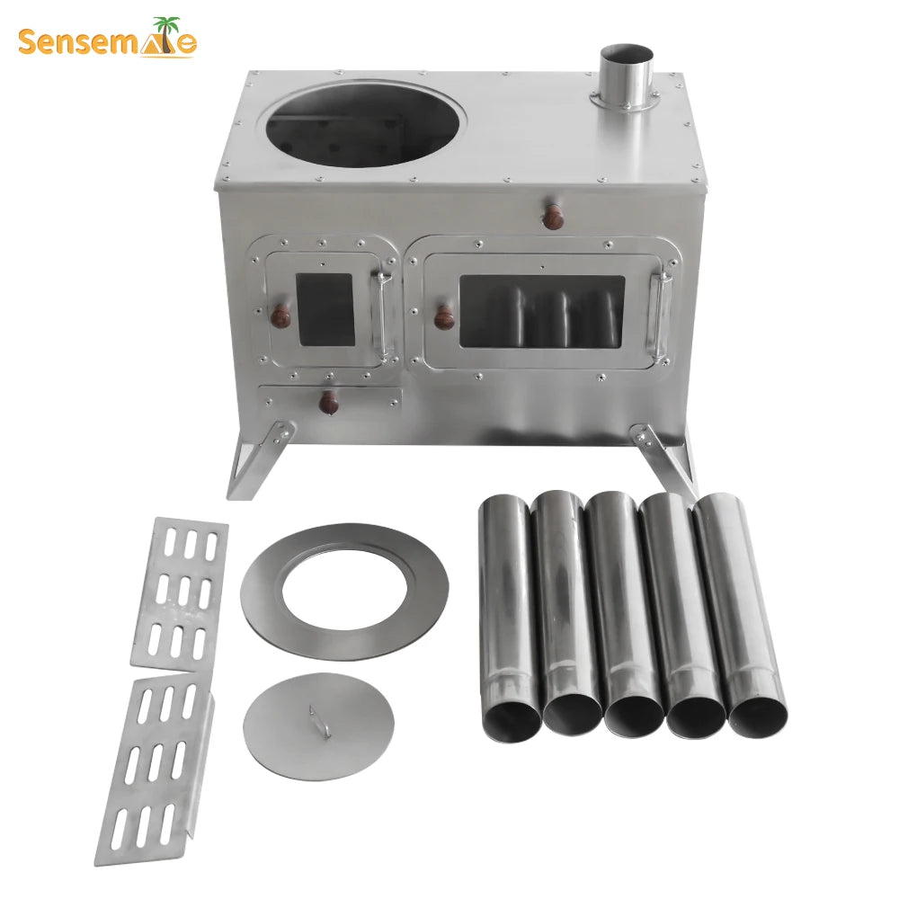 Wood Fire Oven Outdoor BBQ Stove with 9" Pizza Oven Large Multifunction Wood Fired Burning Stove Built-In Thermometer Camping