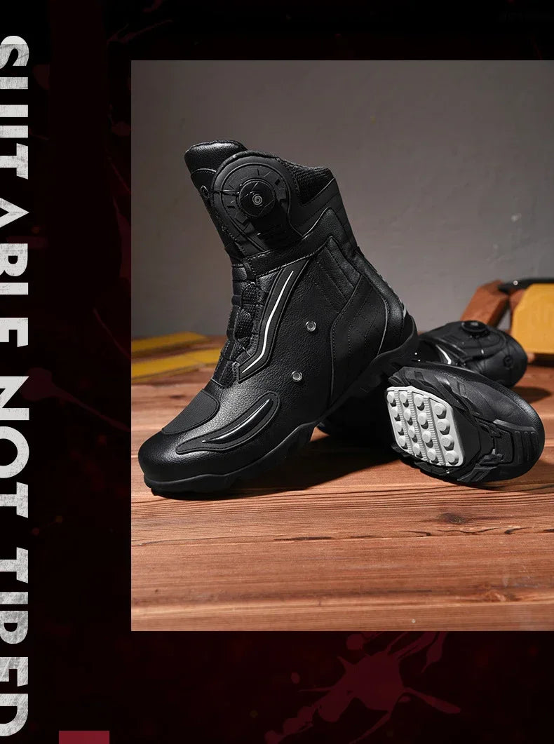Motorcycle  Ankle Boots Racing Shoes Men Riding Durable Anti-Slip Grip Anti-kick protection Quick Lock moto Equipment Motorbike
