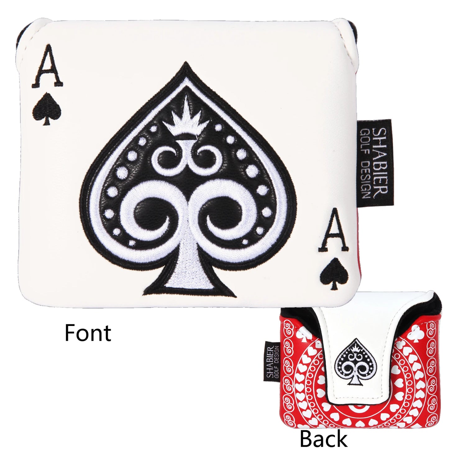 Poker Ace of Spades Design PU Leather Golf Club Headcover Driver Fairway Wood Hybrid Mallet Blade Putter Covers