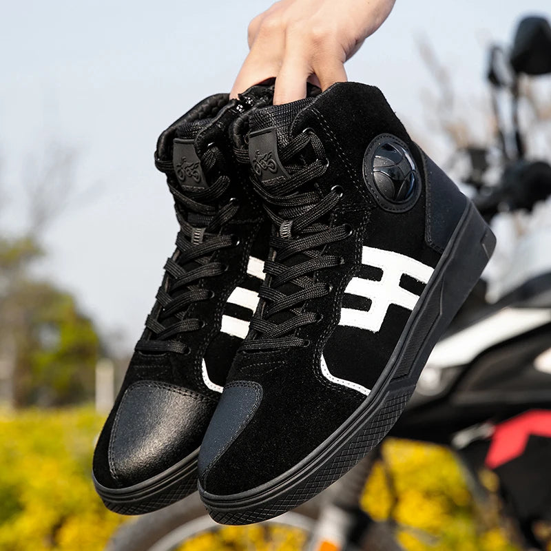 NEW Men's Leather Motorcycle Shoes Anti Slip Wear-resistant Motos Protective Boots Breathability Motocross Racing Riding Shoes