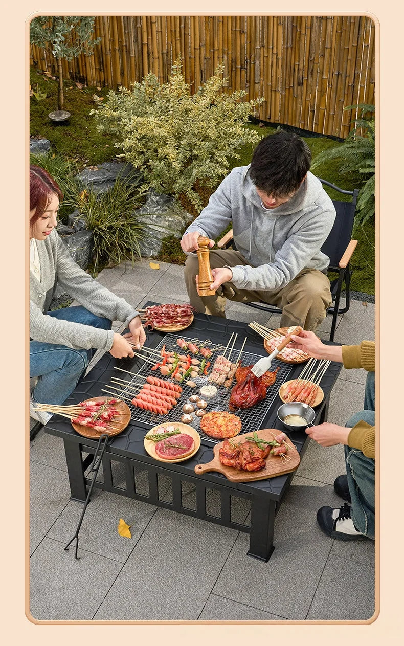 Outdoor Square Barbecue Grill Multi-Functional Barbecue Table Charcoal-Fired Tea-Brewing Table Wood-Burning Stove
